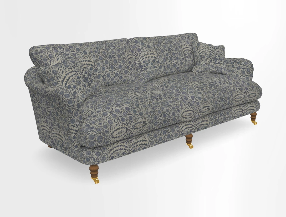 Pugin 3 Seater Sofa in V&A Threads of India Varanasi Wilderness Ink