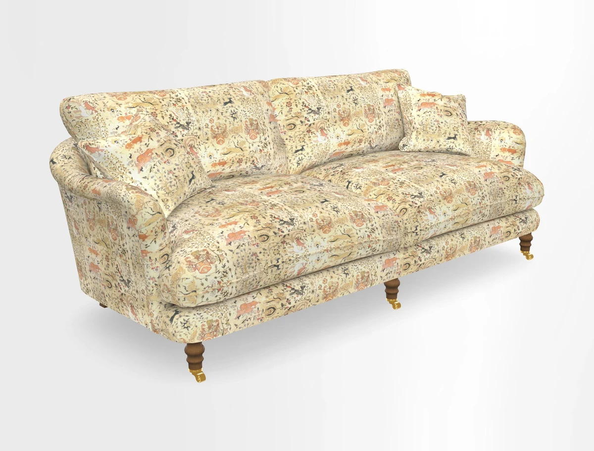 Pugin 3 Seater Sofa in V&A Threads of India Varanasi Wilderness Ink