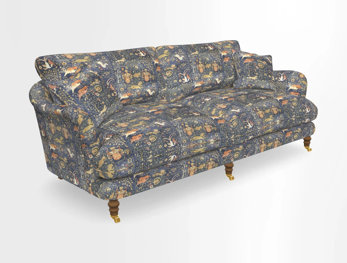 Pugin 3 Seater Sofa in V&A Threads of India Varanasi Wilderness Ink