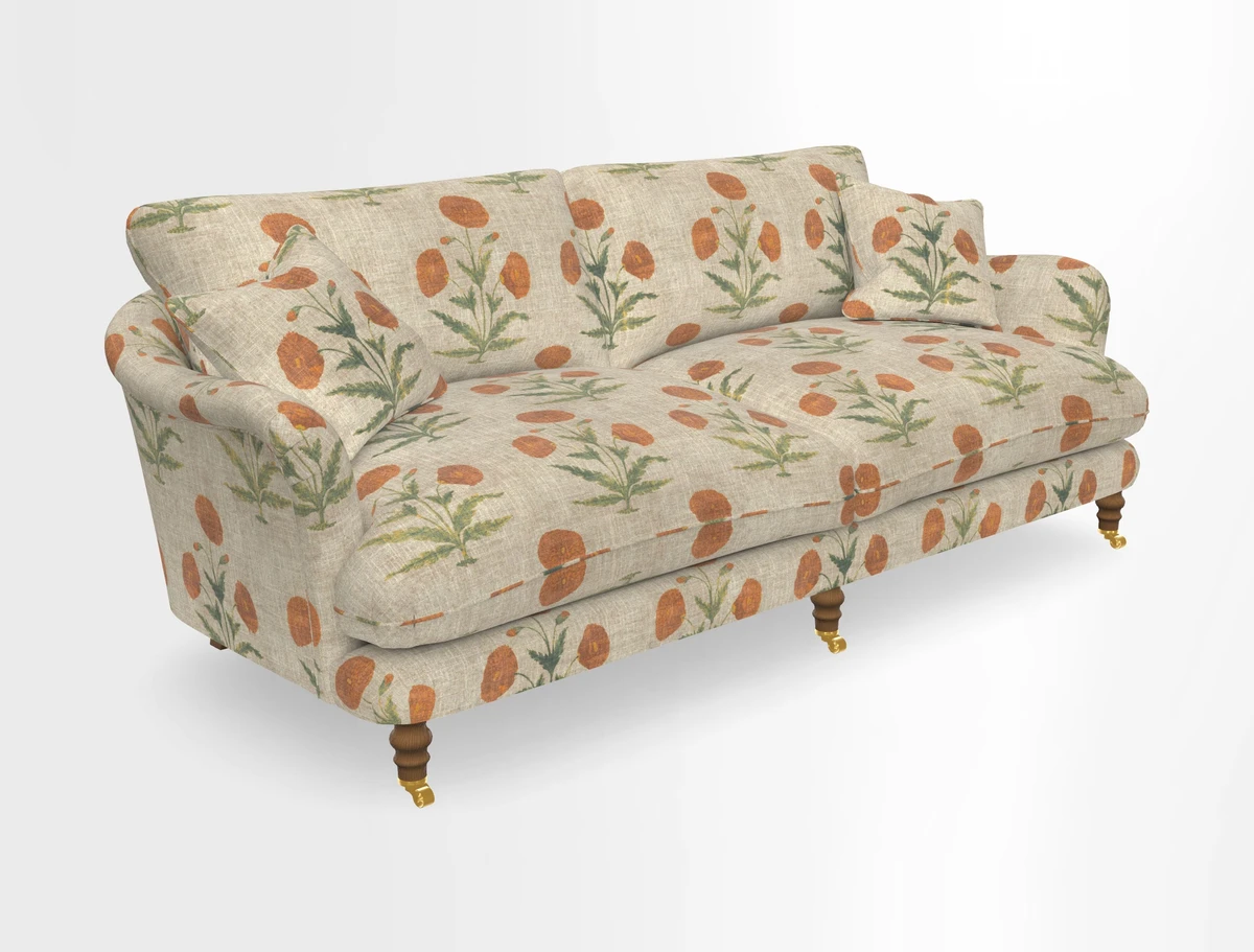 Pugin 3 Seater Sofa in V&A Threads of India Varanasi Wilderness Ink