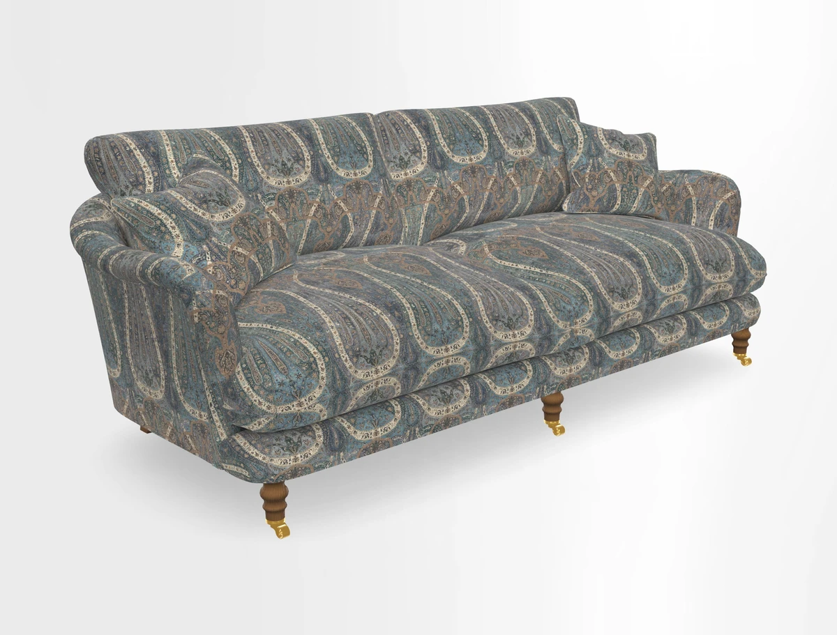Pugin 3 Seater Sofa in V&A Threads of India Varanasi Wilderness Ink