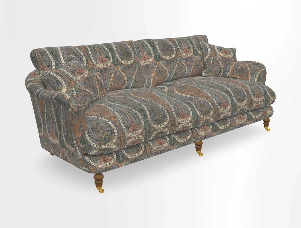 Pugin 3 Seater Sofa in V&A Threads of India Varanasi Wilderness Ink