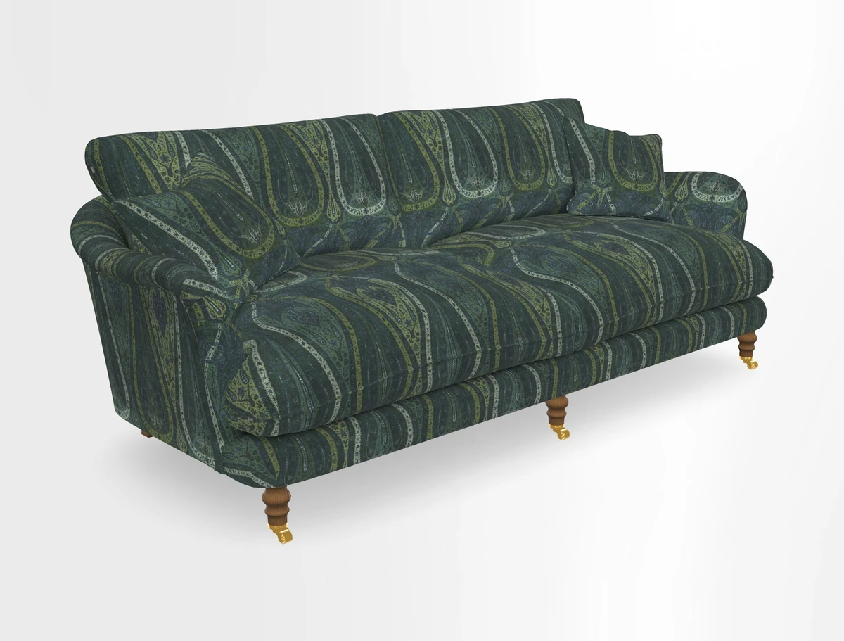Pugin 3 Seater Sofa in V&A Threads of India Varanasi Wilderness Ink