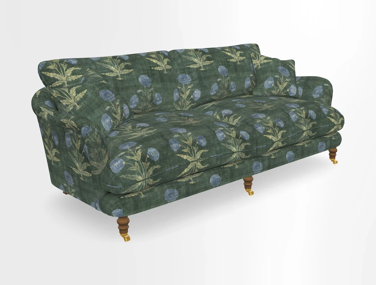 Pugin 3 Seater Sofa in V&A Threads of India Varanasi Wilderness Ink