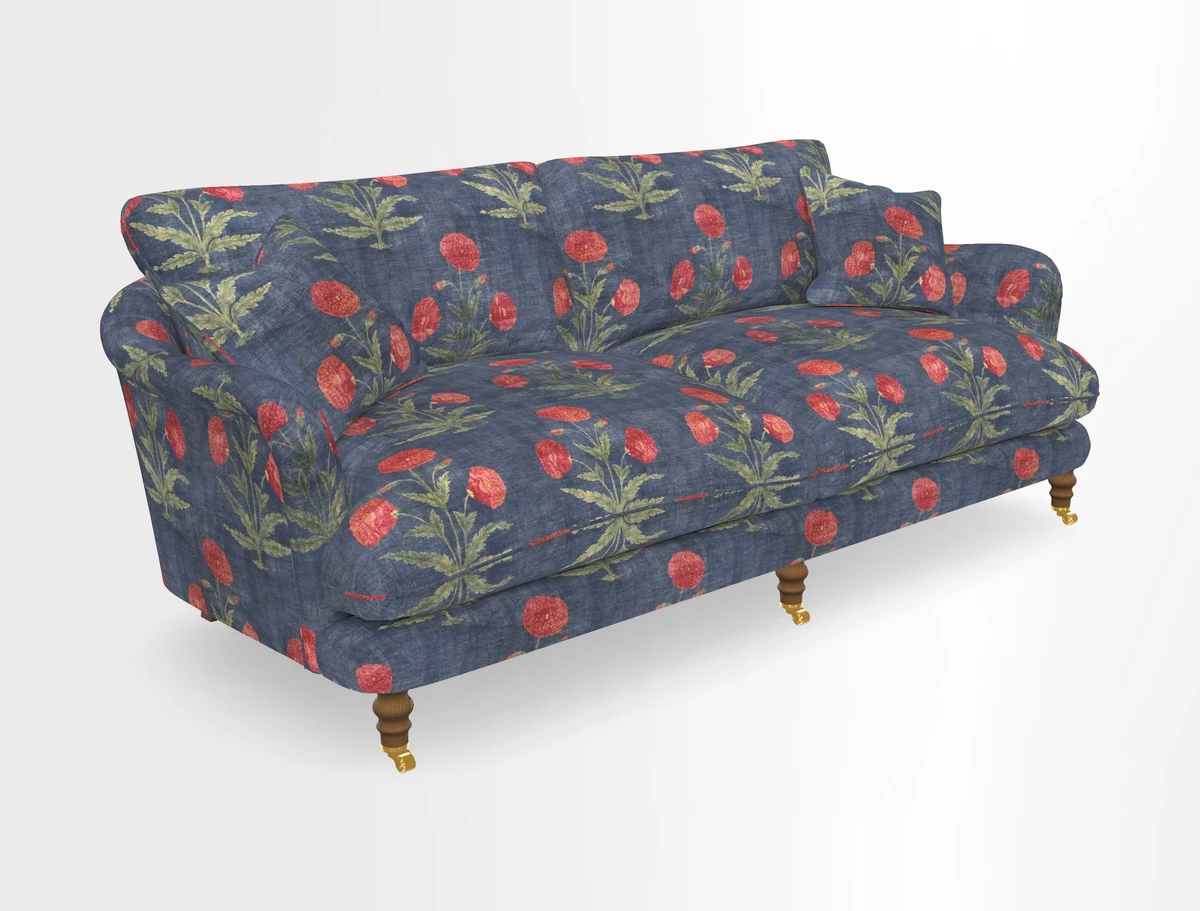 Pugin 3 Seater Sofa in V&A Threads of India Varanasi Wilderness Ink