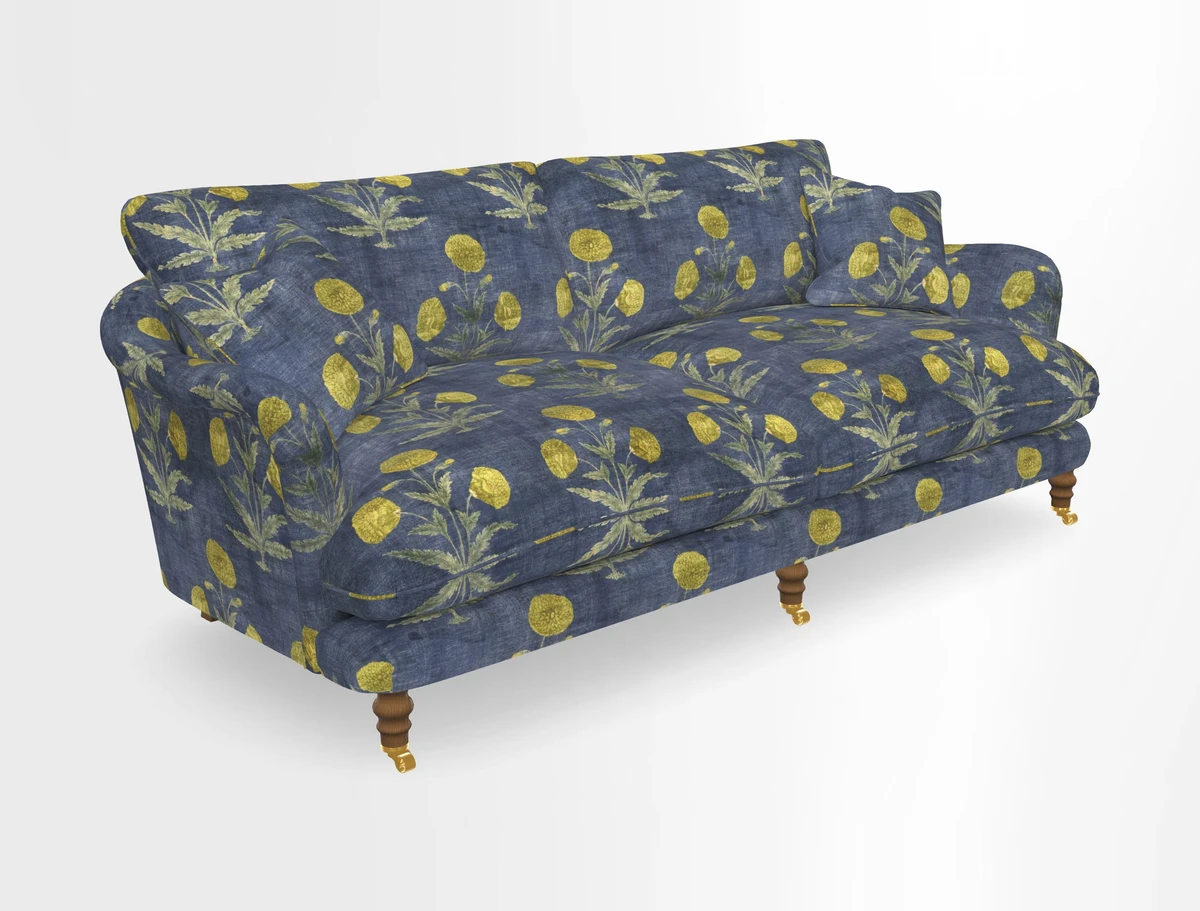 Pugin 3 Seater Sofa in V&A Threads of India Varanasi Wilderness Ink