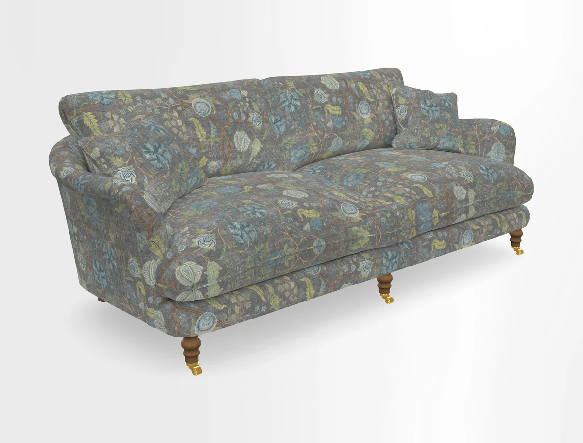 Pugin 3 Seater Sofa in V&A Threads of India Varanasi Wilderness Ink