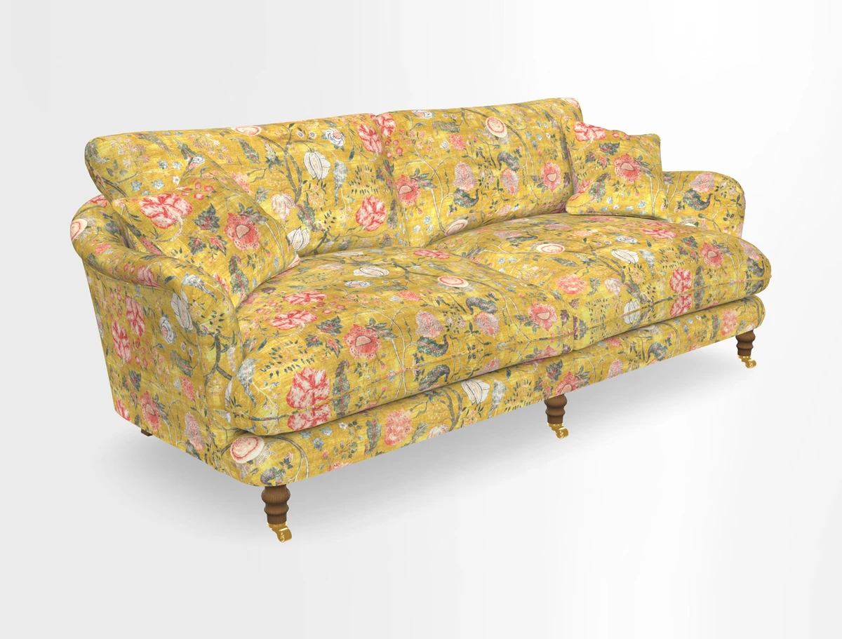Pugin 3 Seater Sofa in V&A Threads of India Varanasi Wilderness Ink
