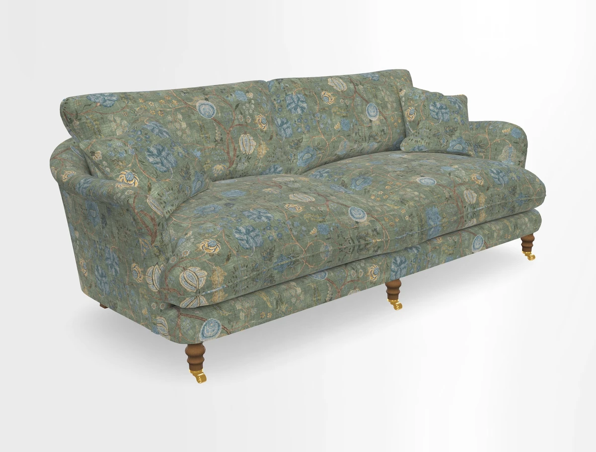 Pugin 3 Seater Sofa in V&A Threads of India Varanasi Wilderness Ink