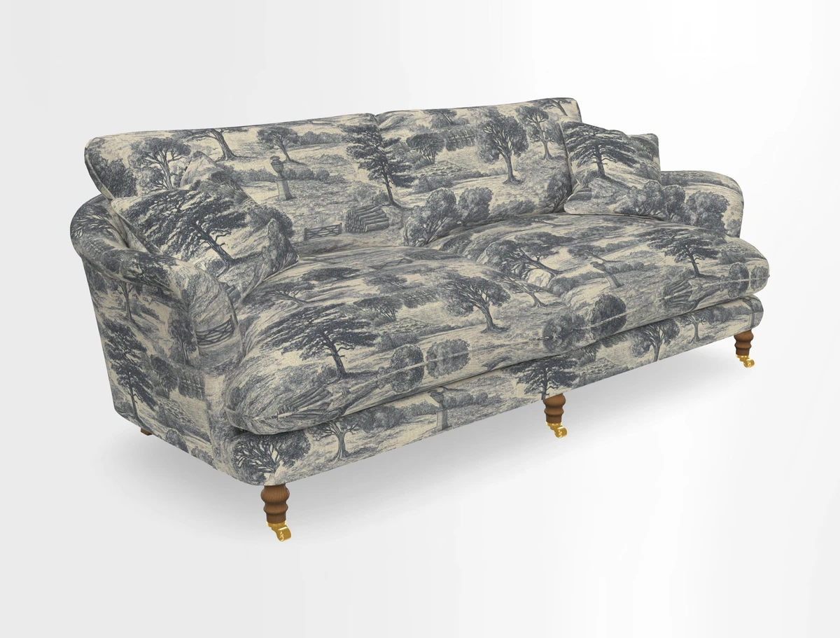 Pugin 3 Seater Sofa in V&A Threads of India Varanasi Wilderness Ink