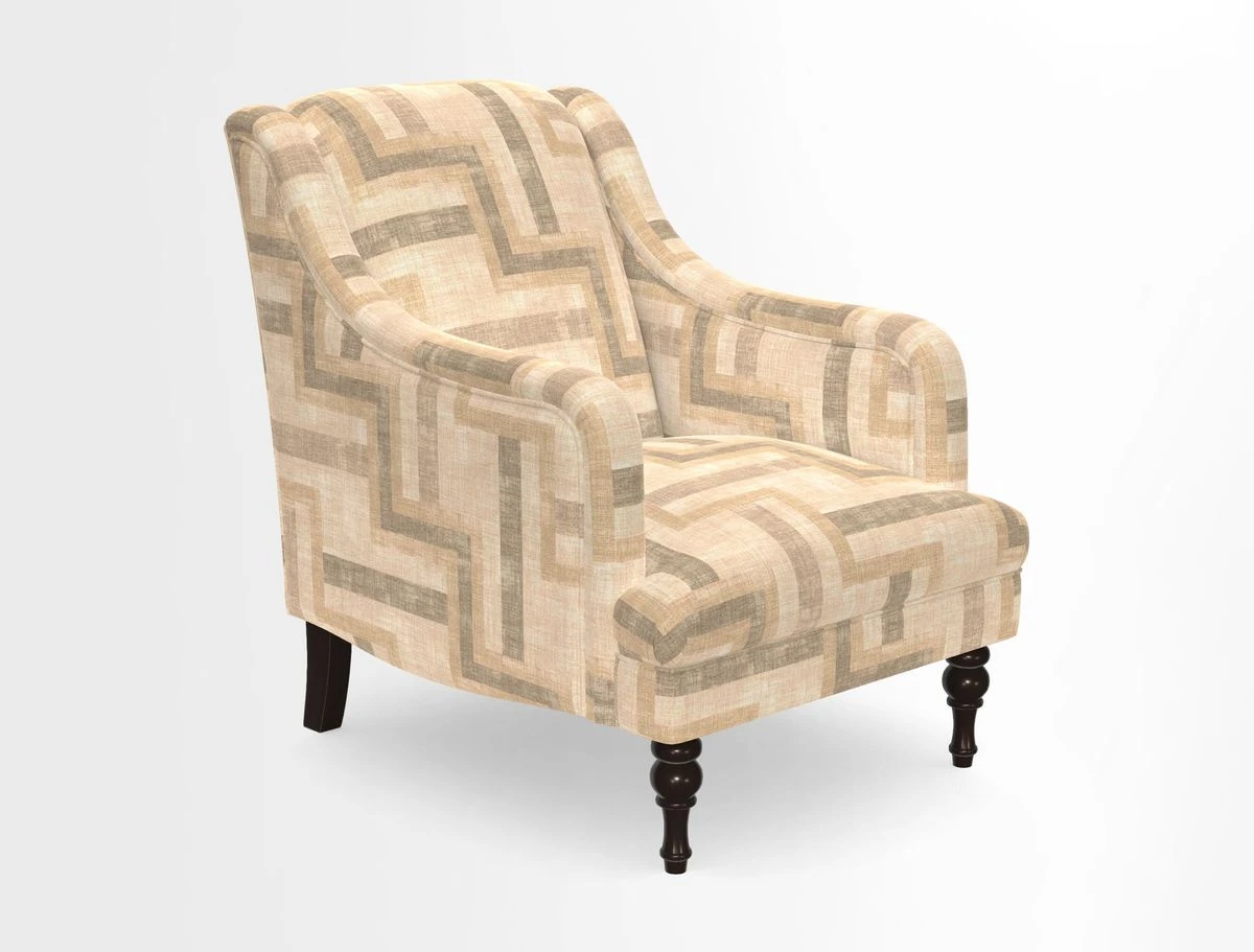 Rothermere Chair in RHS Gertrude Jekyll Ornamental Brown with Arms and Front Border in Mohair Velvet Mushroom
