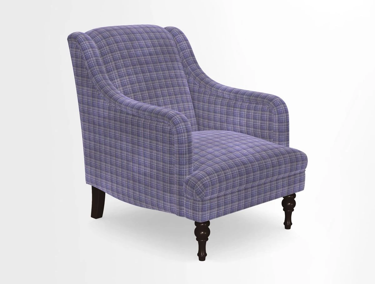 Rothermere Chair in RHS Gertrude Jekyll Ornamental Brown with Arms and Front Border in Mohair Velvet Mushroom