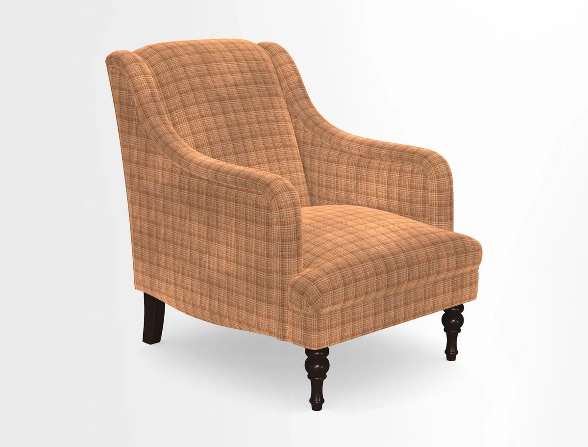 Rothermere Chair in RHS Gertrude Jekyll Ornamental Brown with Arms and Front Border in Mohair Velvet Mushroom