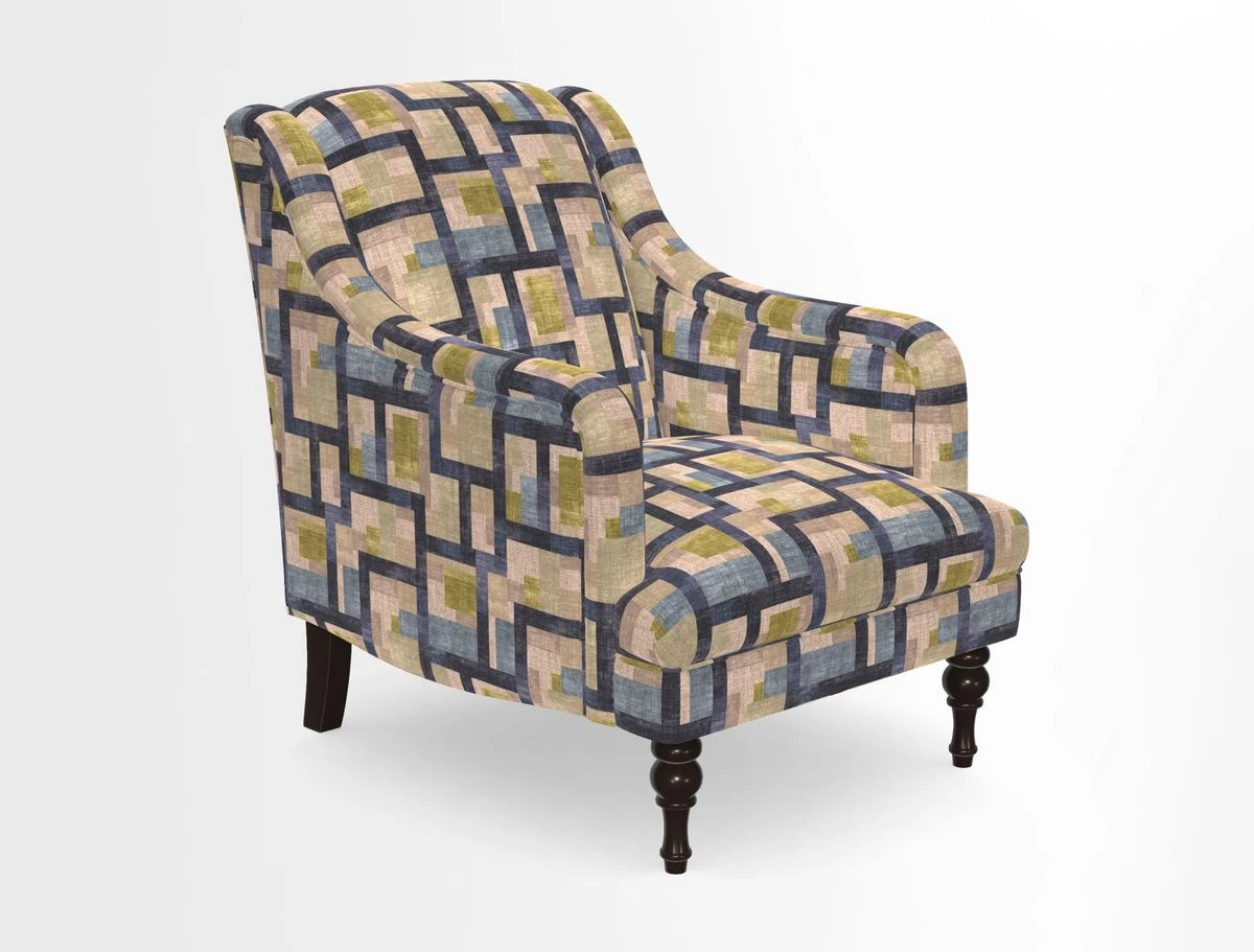 Rothermere Chair in RHS Gertrude Jekyll Ornamental Brown with Arms and Front Border in Mohair Velvet Mushroom
