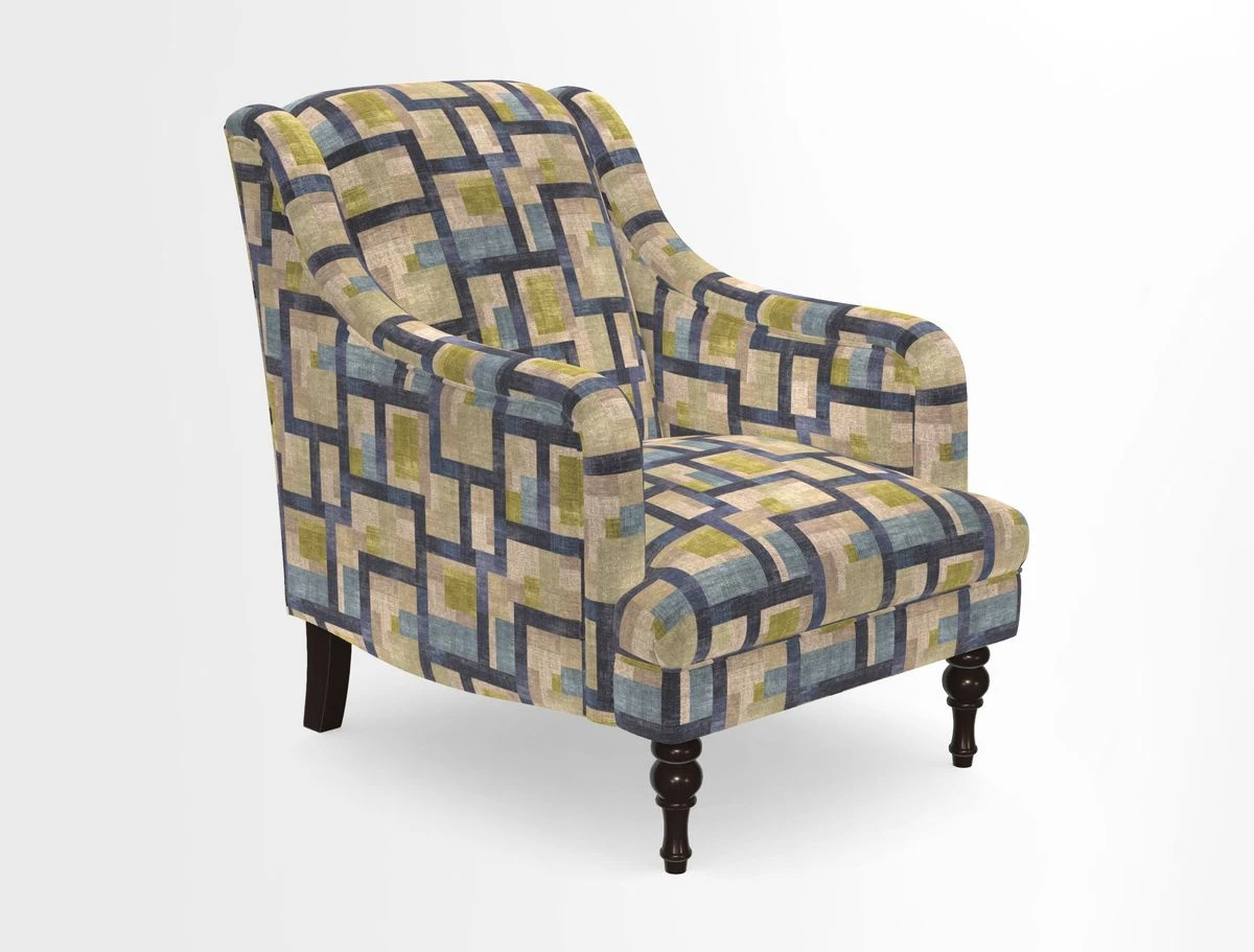 Rothermere Chair in RHS Gertrude Jekyll Ornamental Brown with Arms and Front Border in Mohair Velvet Mushroom