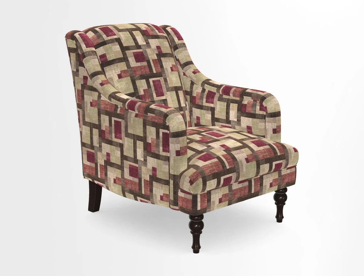 Rothermere Chair in RHS Gertrude Jekyll Ornamental Brown with Arms and Front Border in Mohair Velvet Mushroom
