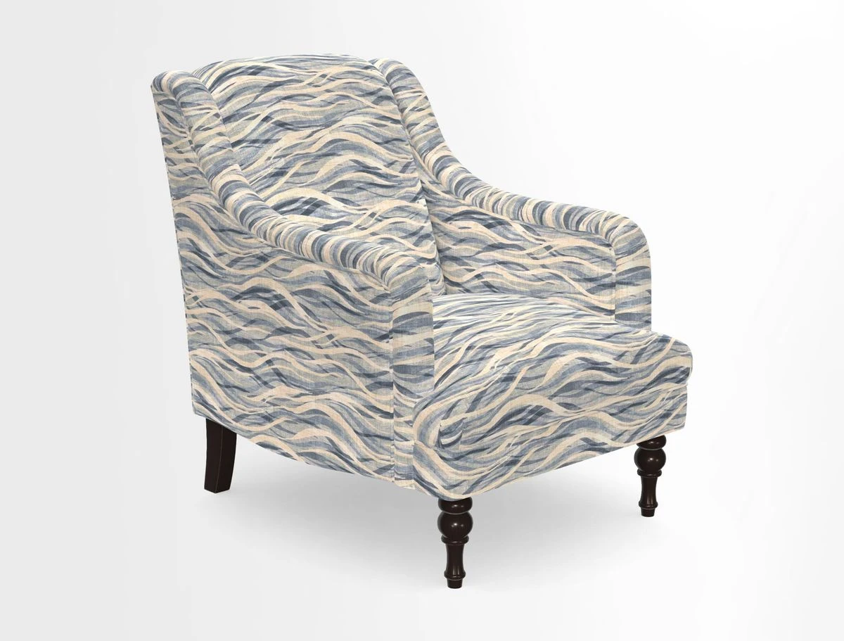 Rothermere Chair in RHS Gertrude Jekyll Ornamental Brown with Arms and Front Border in Mohair Velvet Mushroom