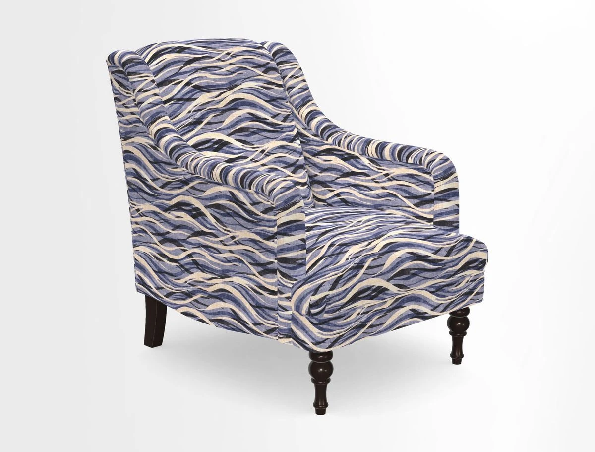 Rothermere Chair in RHS Gertrude Jekyll Ornamental Brown with Arms and Front Border in Mohair Velvet Mushroom
