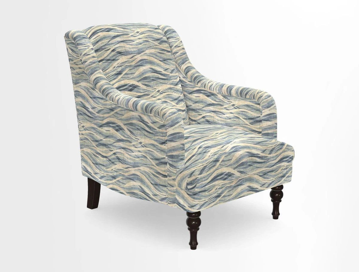 Rothermere Chair in RHS Gertrude Jekyll Ornamental Brown with Arms and Front Border in Mohair Velvet Mushroom