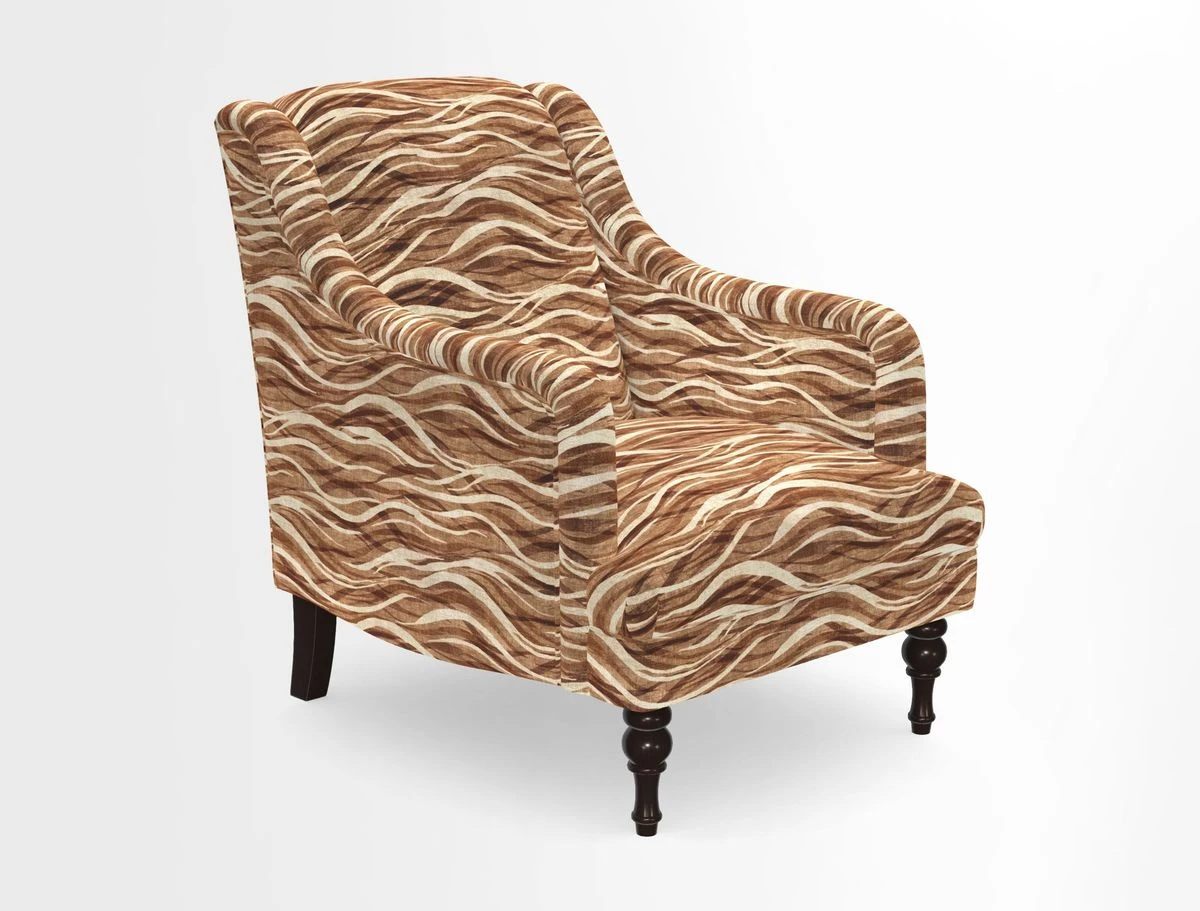 Rothermere Chair in RHS Gertrude Jekyll Ornamental Brown with Arms and Front Border in Mohair Velvet Mushroom