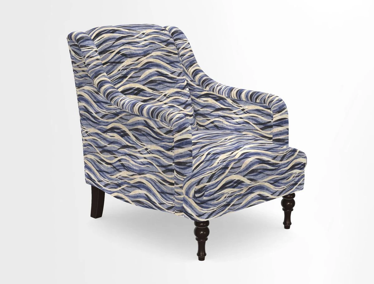 Rothermere Chair in RHS Gertrude Jekyll Ornamental Brown with Arms and Front Border in Mohair Velvet Mushroom
