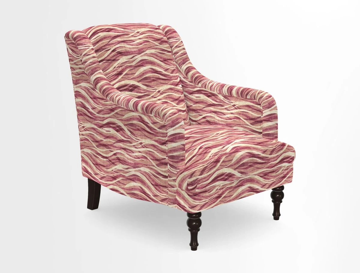 Rothermere Chair in RHS Gertrude Jekyll Ornamental Brown with Arms and Front Border in Mohair Velvet Mushroom