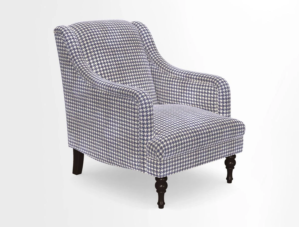 Rothermere Chair in RHS Gertrude Jekyll Ornamental Brown with Arms and Front Border in Mohair Velvet Mushroom