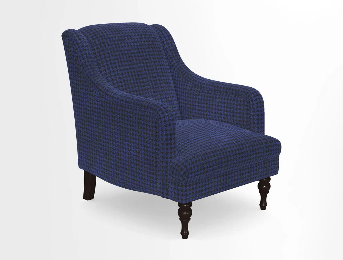 Rothermere Chair in RHS Gertrude Jekyll Ornamental Brown with Arms and Front Border in Mohair Velvet Mushroom