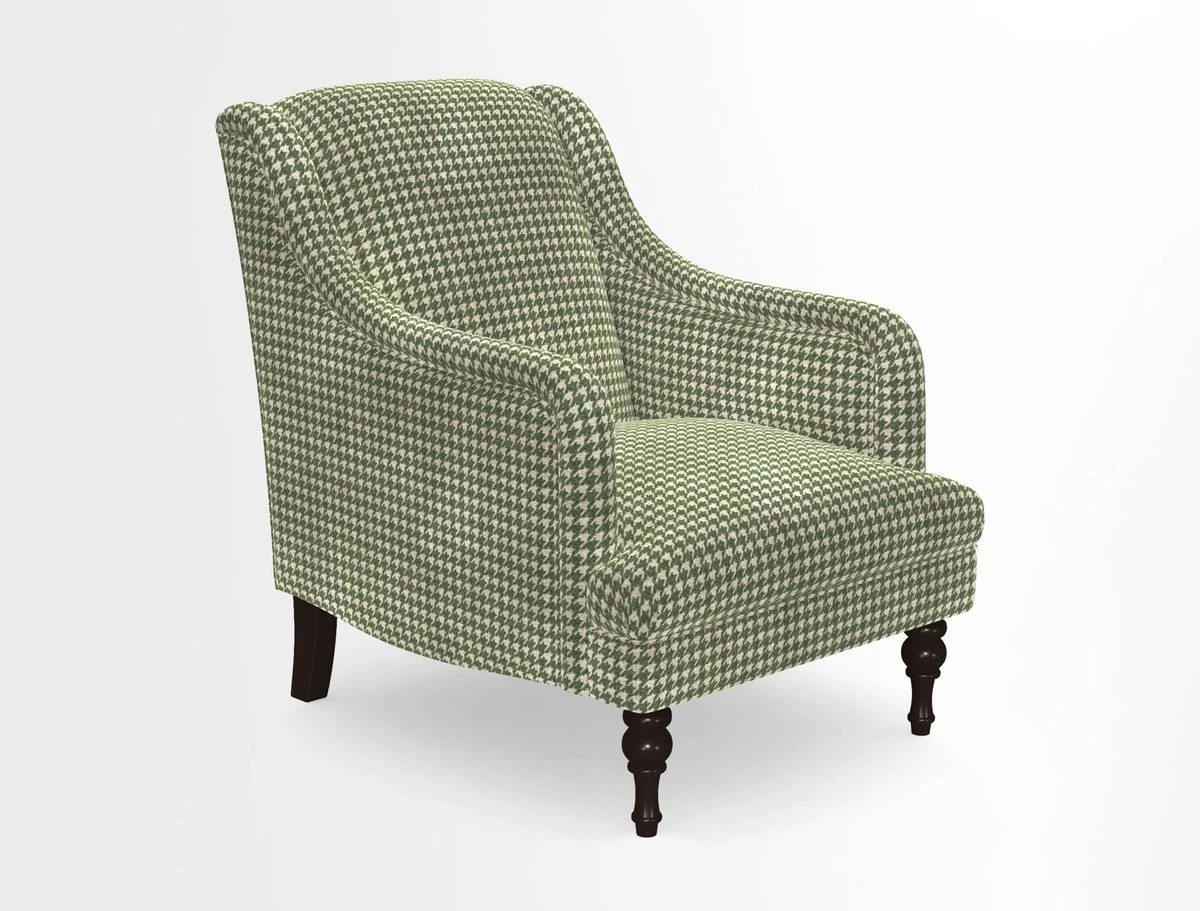 Rothermere Chair in RHS Gertrude Jekyll Ornamental Brown with Arms and Front Border in Mohair Velvet Mushroom