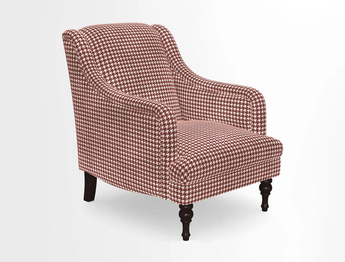Rothermere Chair in RHS Gertrude Jekyll Ornamental Brown with Arms and Front Border in Mohair Velvet Mushroom