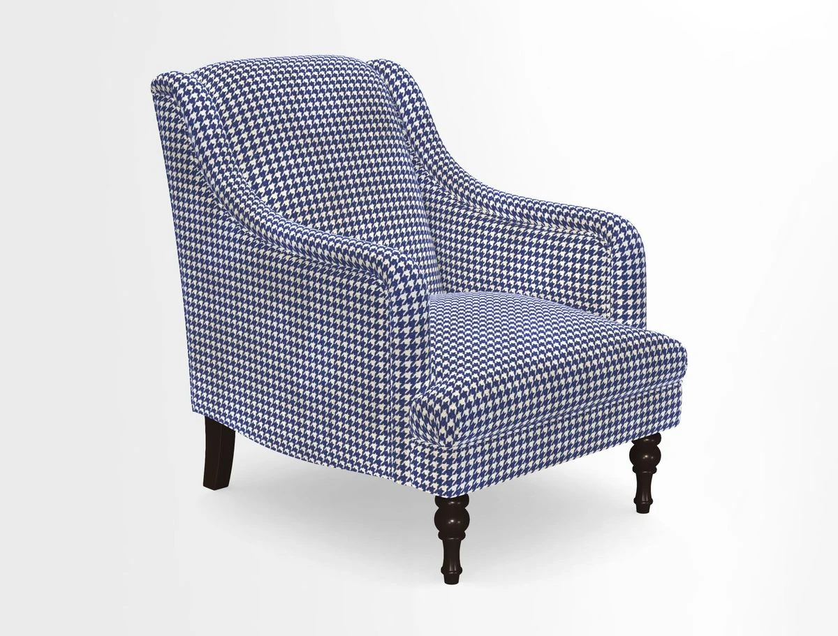 Rothermere Chair in RHS Gertrude Jekyll Ornamental Brown with Arms and Front Border in Mohair Velvet Mushroom