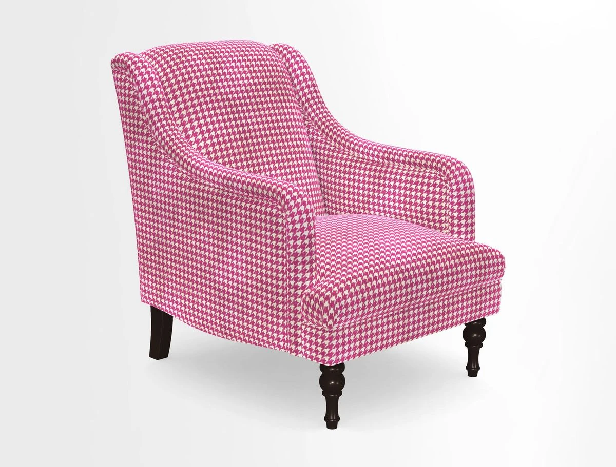 Rothermere Chair in RHS Gertrude Jekyll Ornamental Brown with Arms and Front Border in Mohair Velvet Mushroom