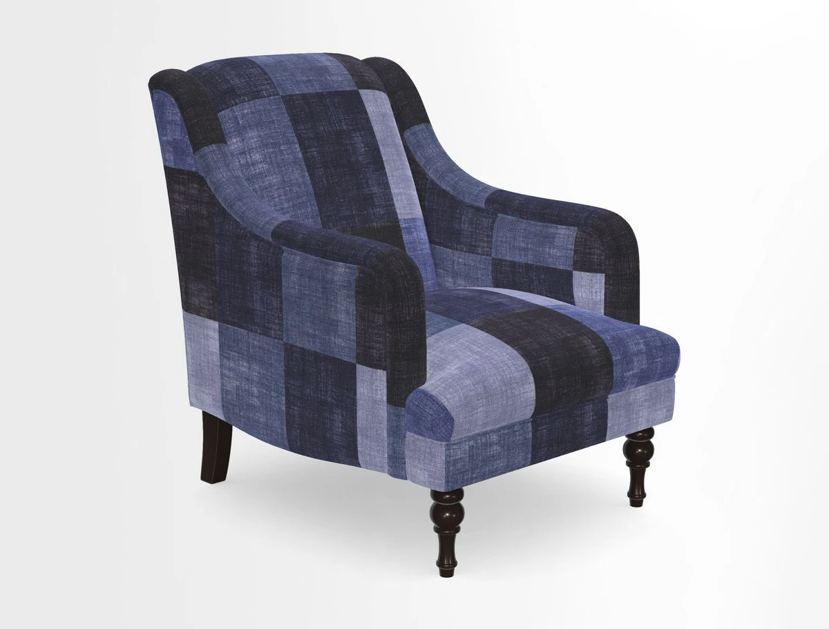 Rothermere Chair in RHS Gertrude Jekyll Ornamental Brown with Arms and Front Border in Mohair Velvet Mushroom