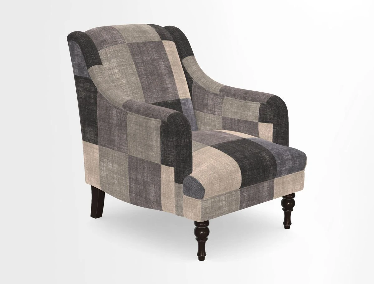 Rothermere Chair in RHS Gertrude Jekyll Ornamental Brown with Arms and Front Border in Mohair Velvet Mushroom