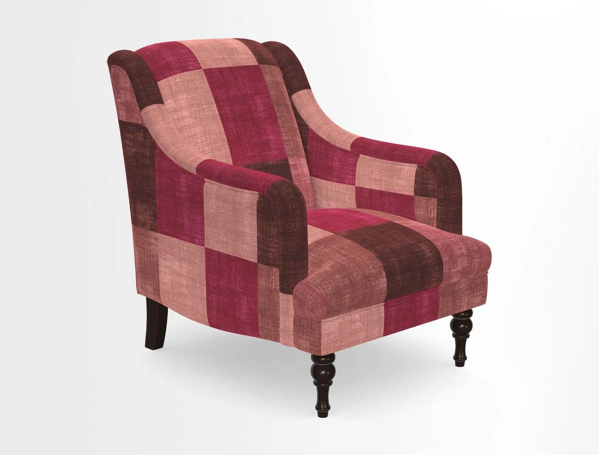 Rothermere Chair in RHS Gertrude Jekyll Ornamental Brown with Arms and Front Border in Mohair Velvet Mushroom