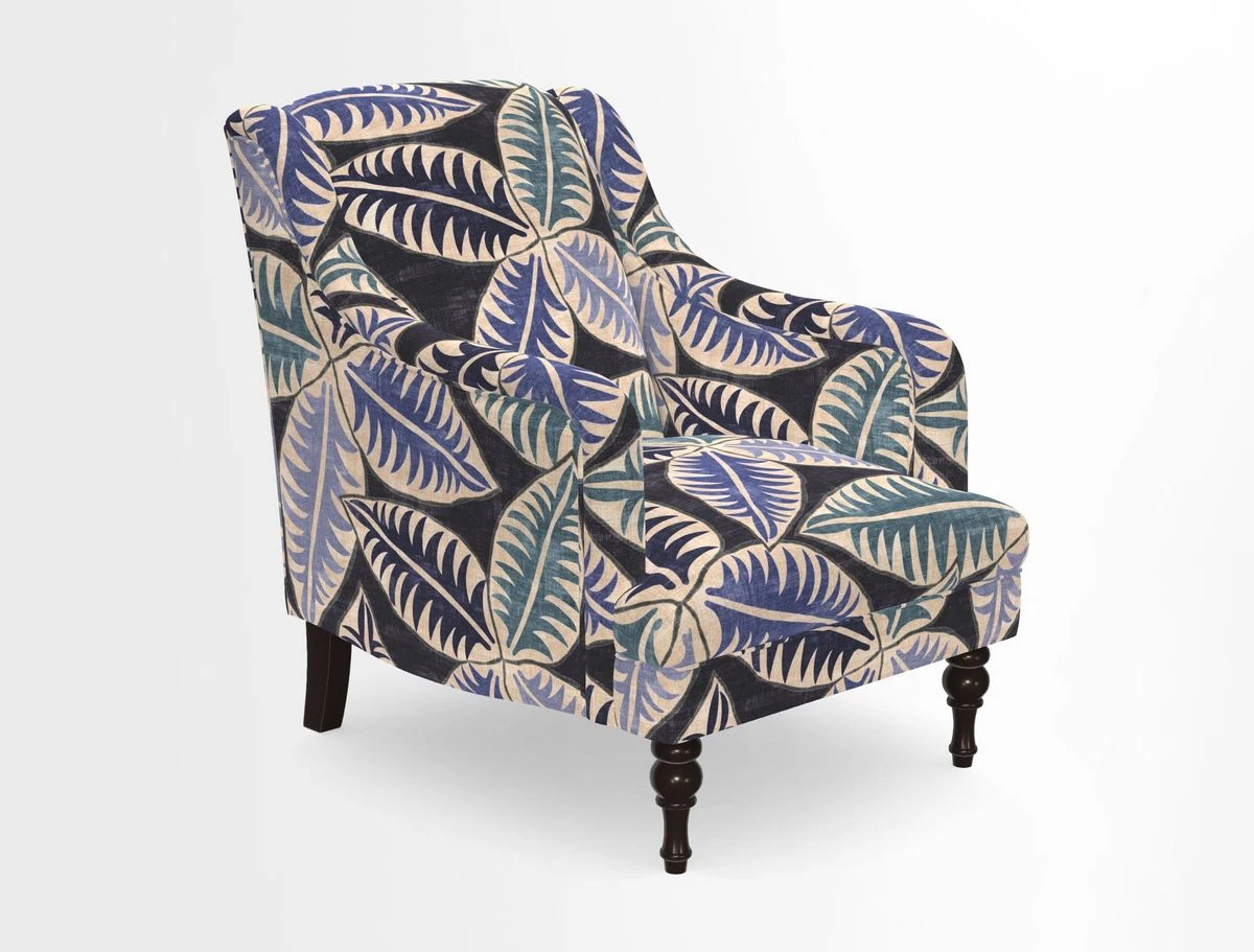 Rothermere Chair in RHS Gertrude Jekyll Ornamental Brown with Arms and Front Border in Mohair Velvet Mushroom
