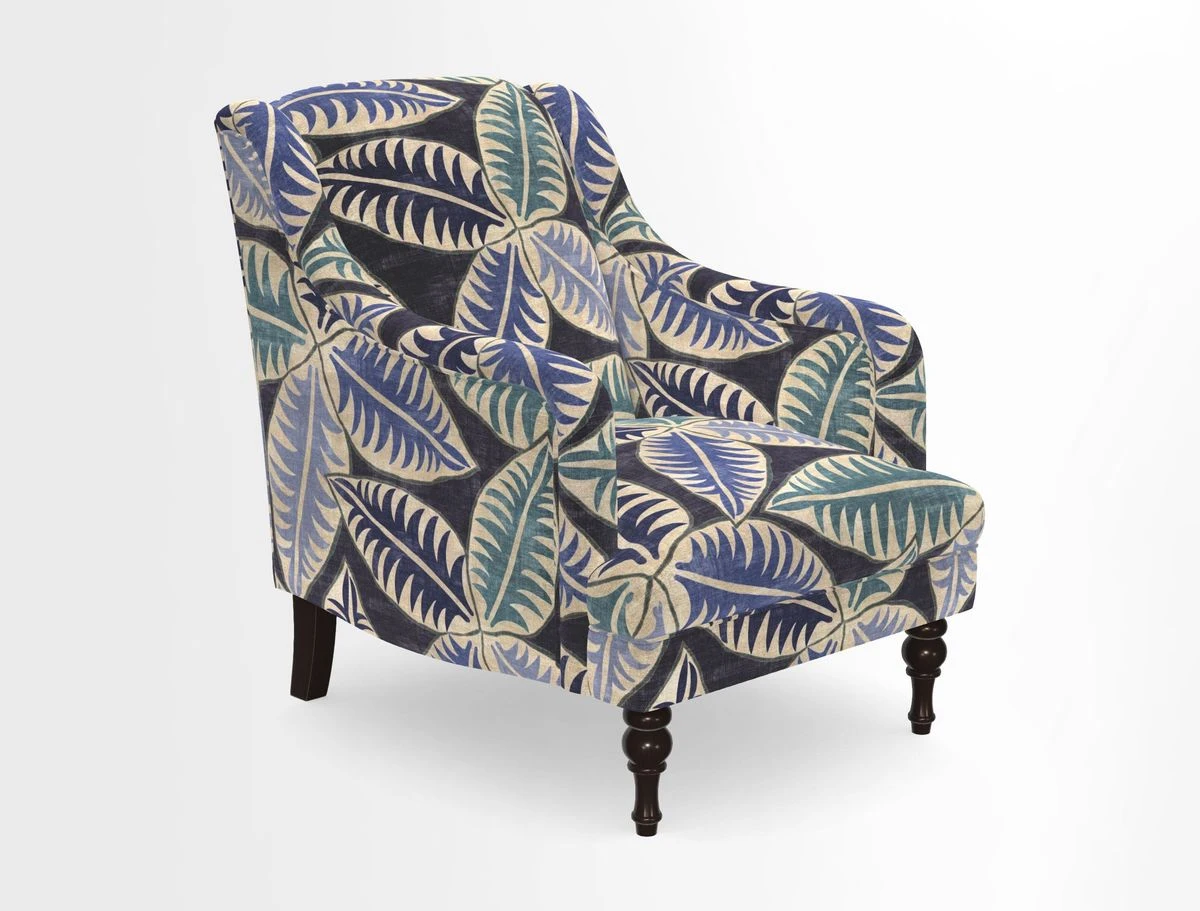 Rothermere Chair in RHS Gertrude Jekyll Ornamental Brown with Arms and Front Border in Mohair Velvet Mushroom