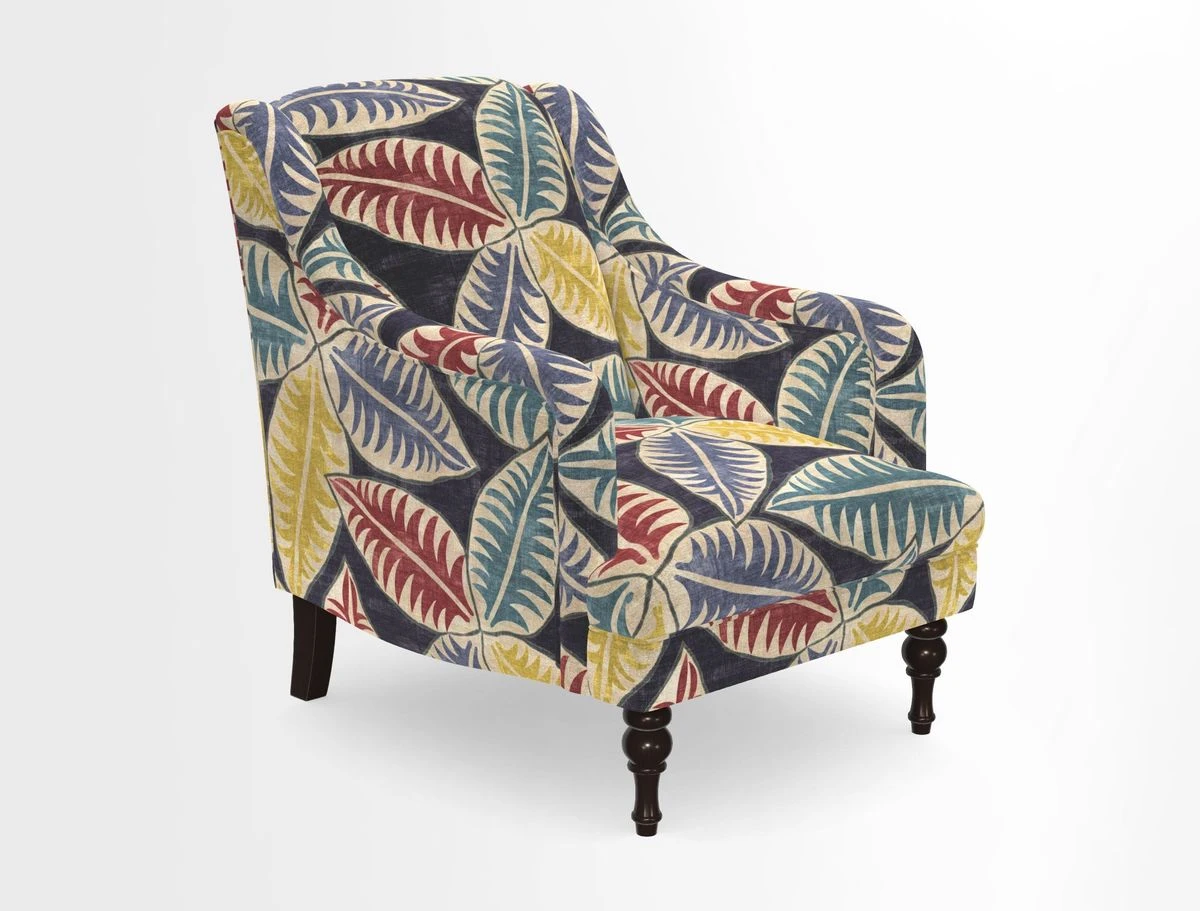 Rothermere Chair in RHS Gertrude Jekyll Ornamental Brown with Arms and Front Border in Mohair Velvet Mushroom