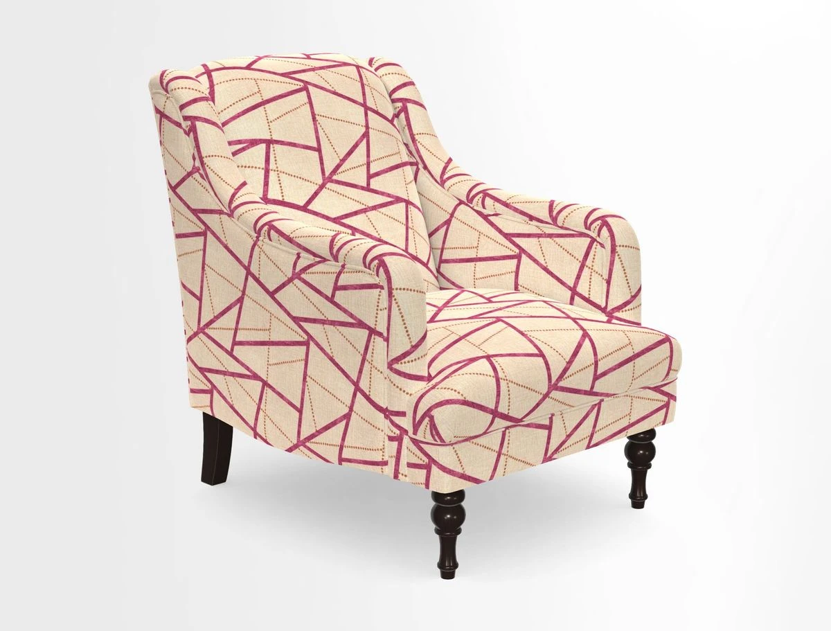 Rothermere Chair in RHS Gertrude Jekyll Ornamental Brown with Arms and Front Border in Mohair Velvet Mushroom
