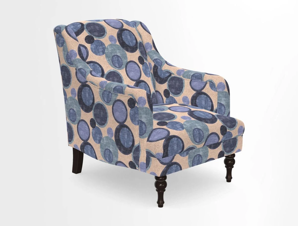 Rothermere Chair in RHS Gertrude Jekyll Ornamental Brown with Arms and Front Border in Mohair Velvet Mushroom