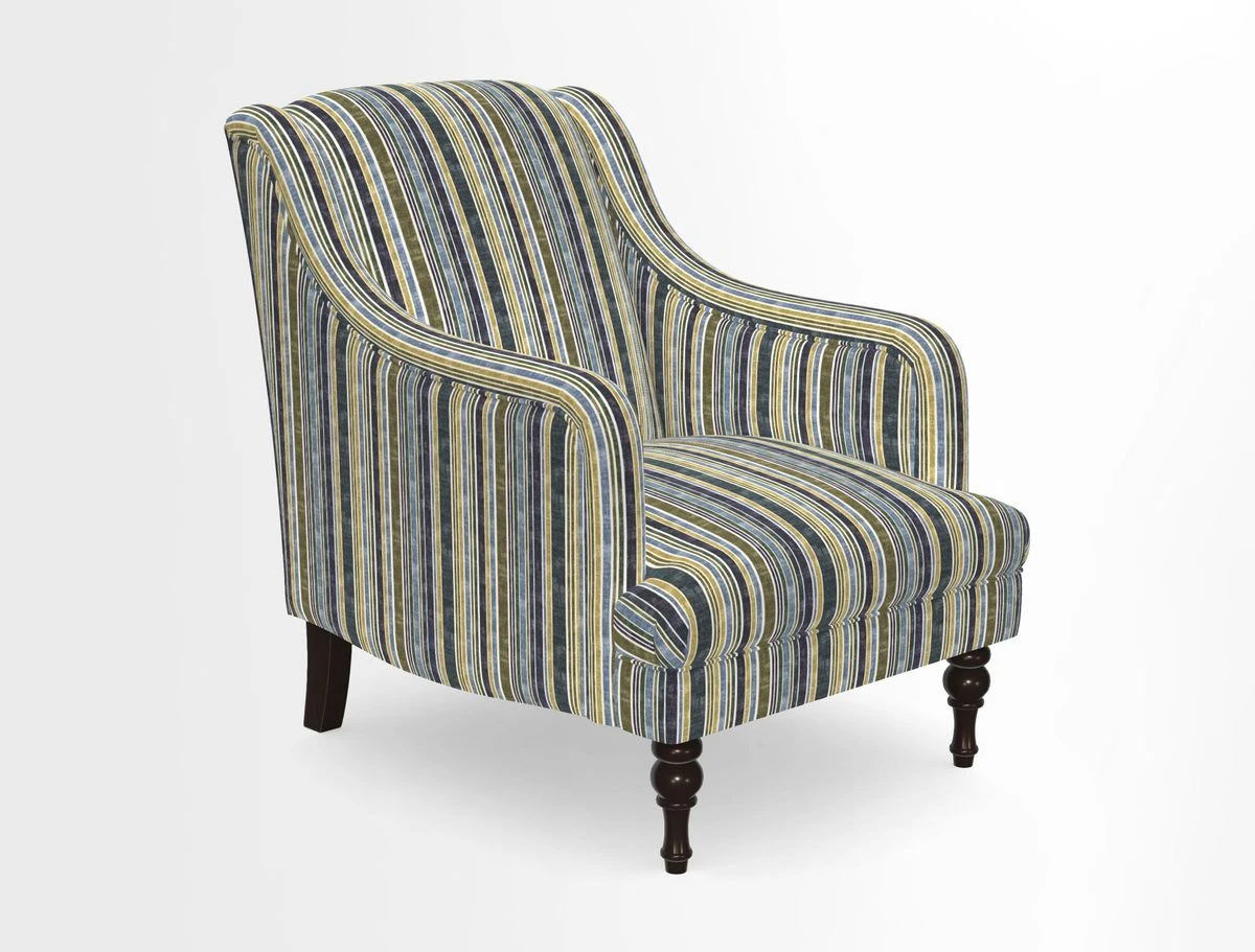 Rothermere Chair in RHS Gertrude Jekyll Ornamental Brown with Arms and Front Border in Mohair Velvet Mushroom