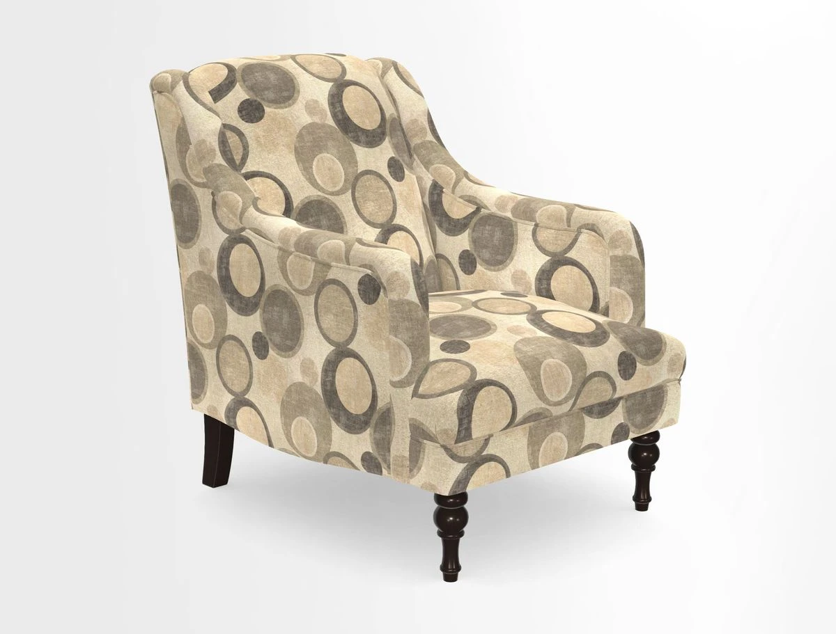 Rothermere Chair in RHS Gertrude Jekyll Ornamental Brown with Arms and Front Border in Mohair Velvet Mushroom