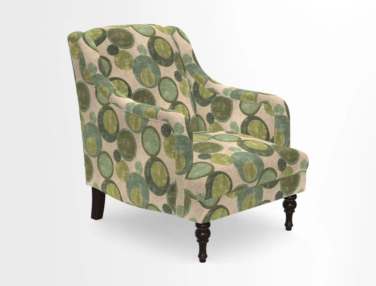 Rothermere Chair in RHS Gertrude Jekyll Ornamental Brown with Arms and Front Border in Mohair Velvet Mushroom