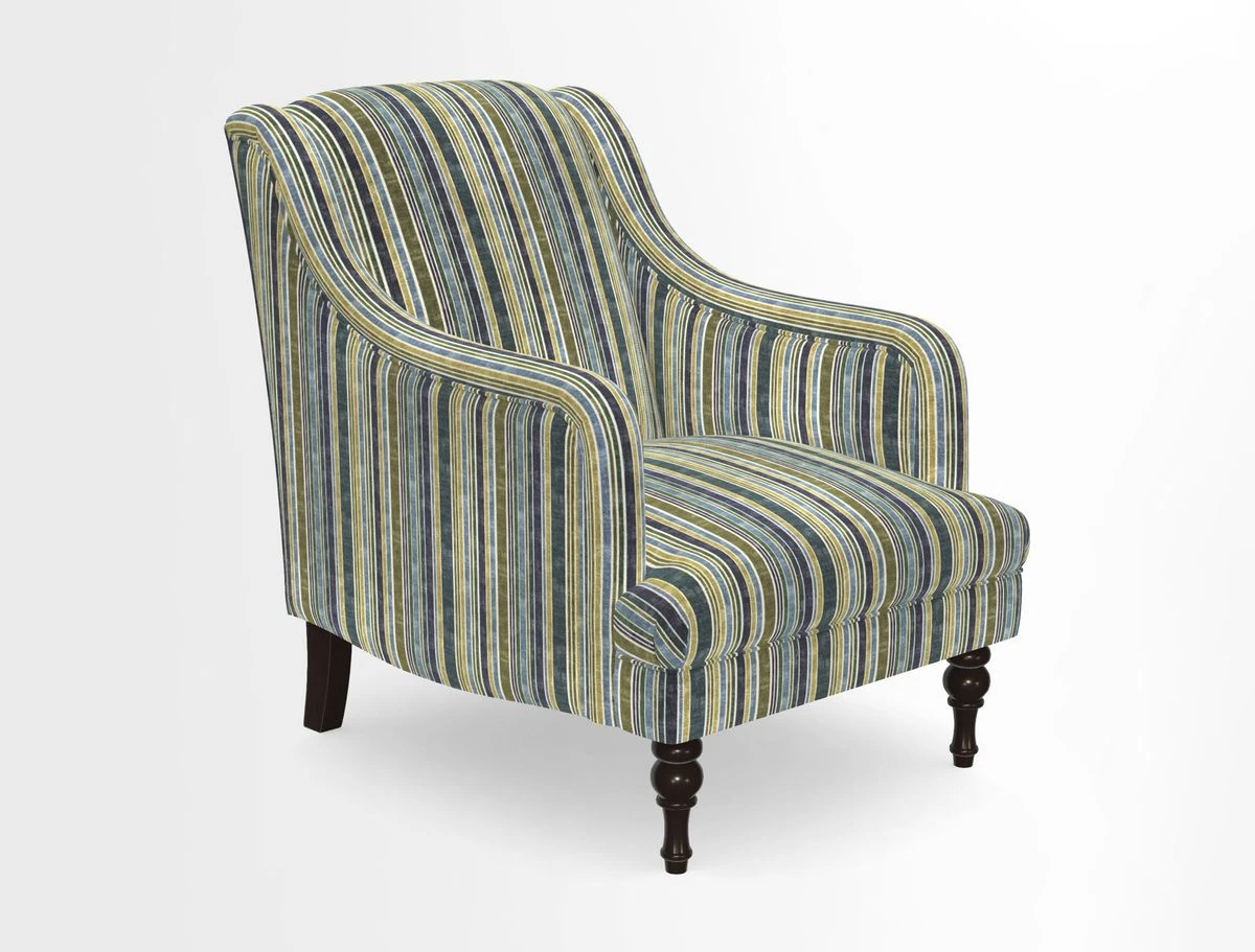 Rothermere Chair in RHS Gertrude Jekyll Ornamental Brown with Arms and Front Border in Mohair Velvet Mushroom