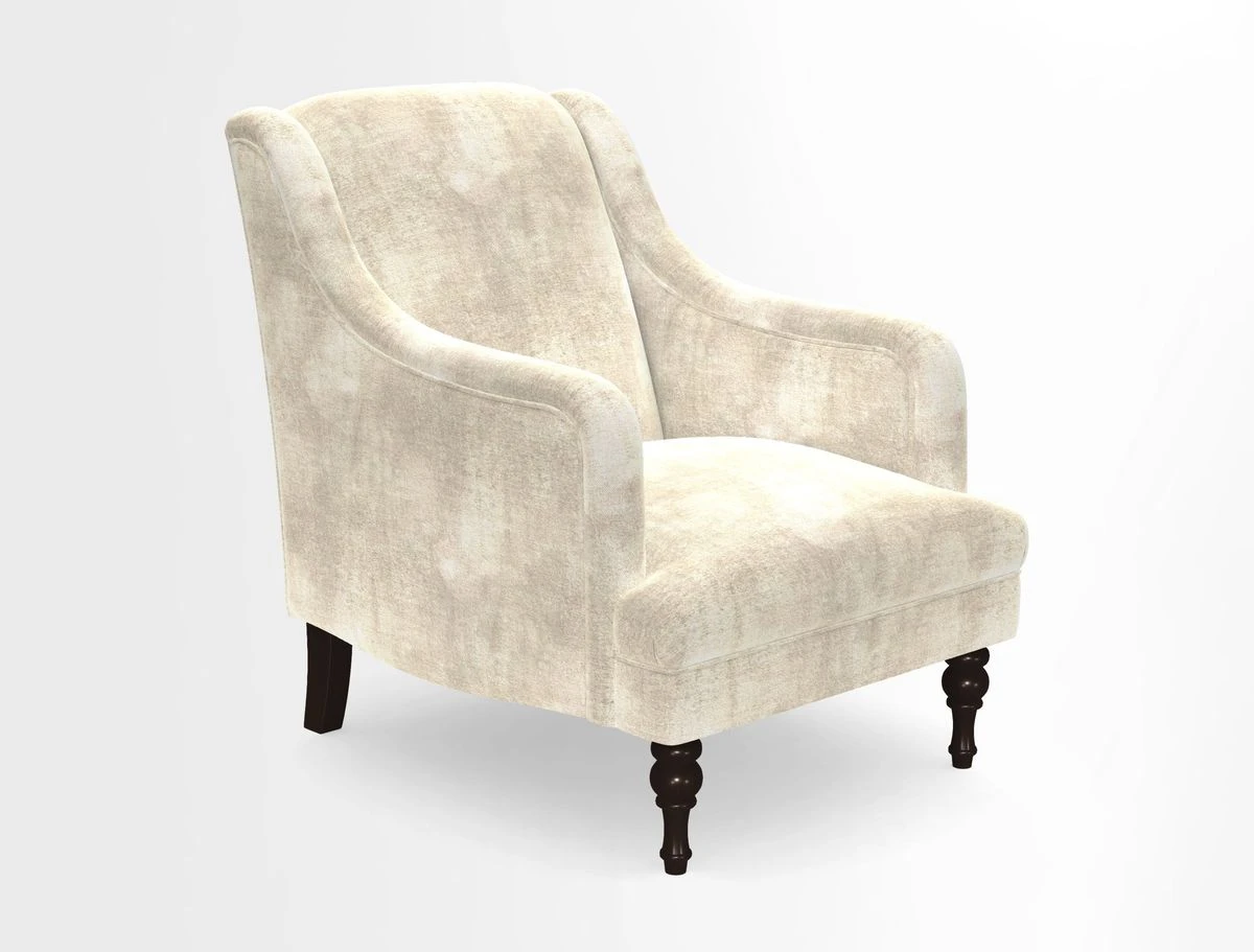Rothermere Chair in RHS Gertrude Jekyll Ornamental Brown with Arms and Front Border in Mohair Velvet Mushroom