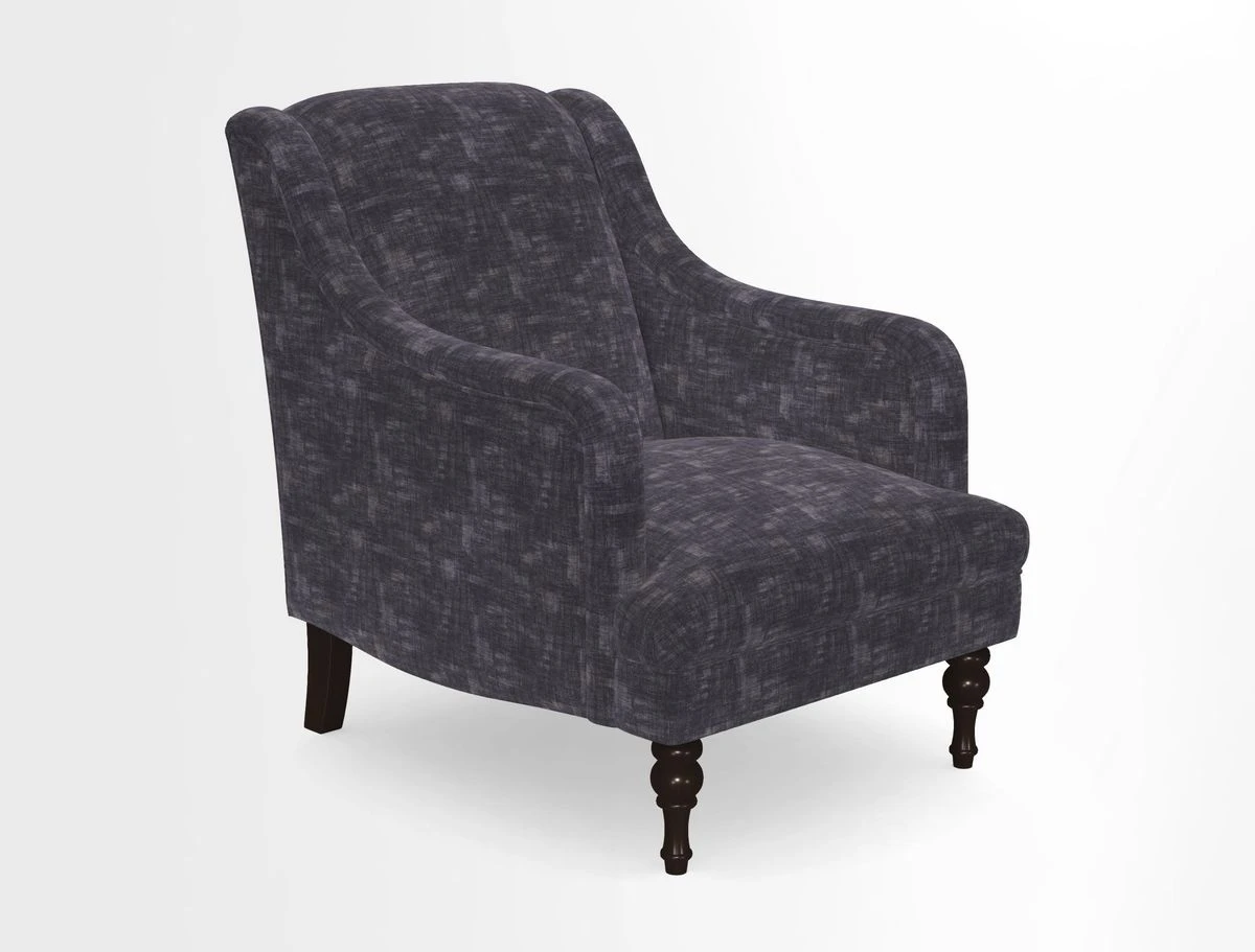 Rothermere Chair in RHS Gertrude Jekyll Ornamental Brown with Arms and Front Border in Mohair Velvet Mushroom