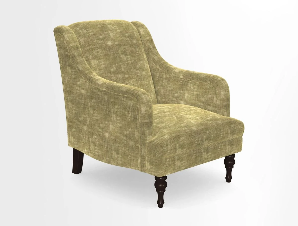 Rothermere Chair in RHS Gertrude Jekyll Ornamental Brown with Arms and Front Border in Mohair Velvet Mushroom