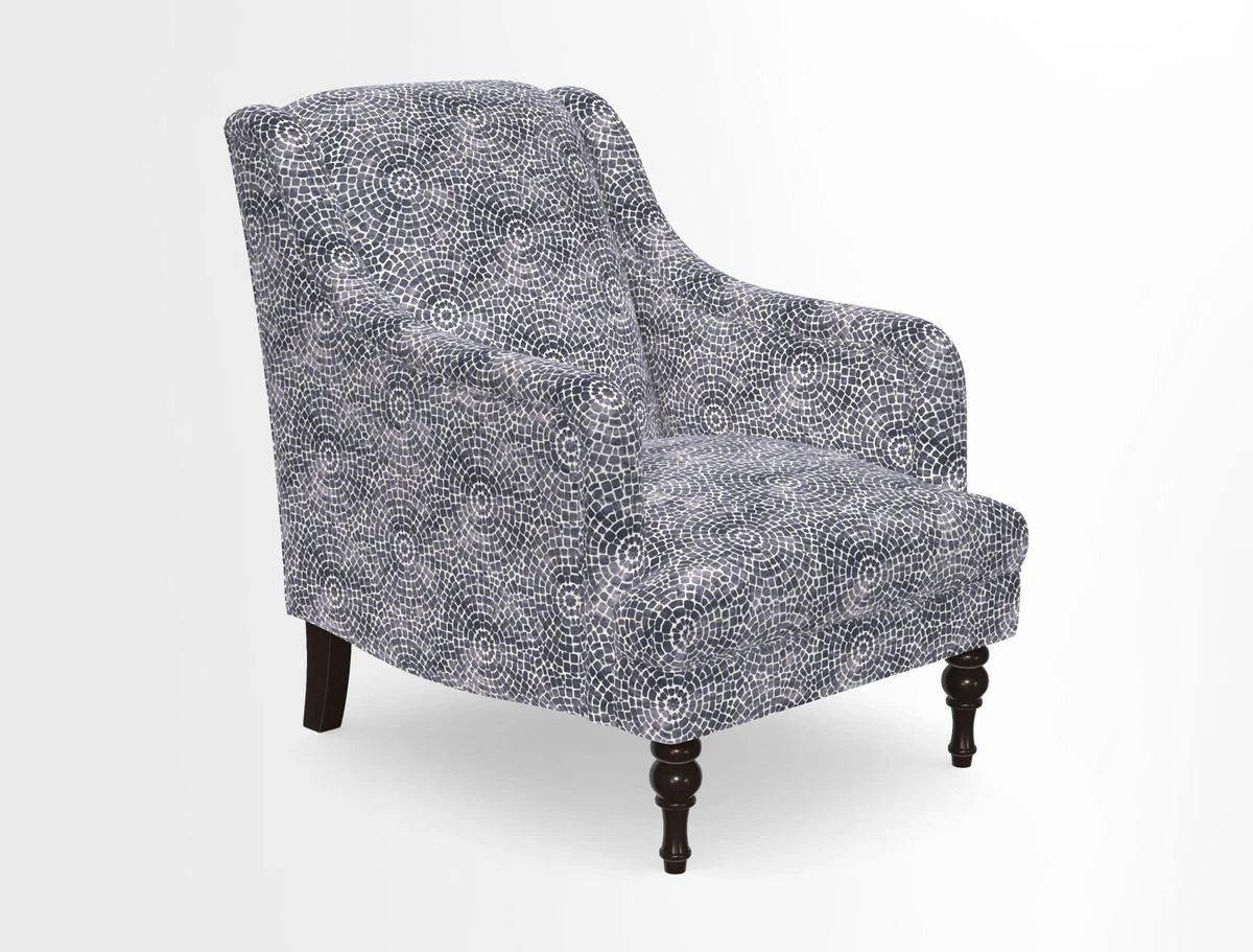 Rothermere Chair in RHS Gertrude Jekyll Ornamental Brown with Arms and Front Border in Mohair Velvet Mushroom