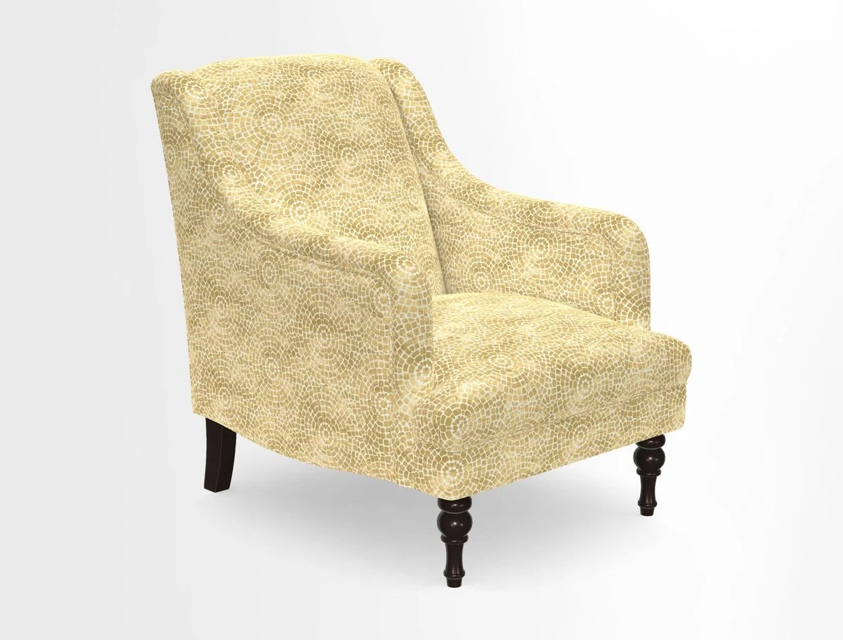 Rothermere Chair in RHS Gertrude Jekyll Ornamental Brown with Arms and Front Border in Mohair Velvet Mushroom