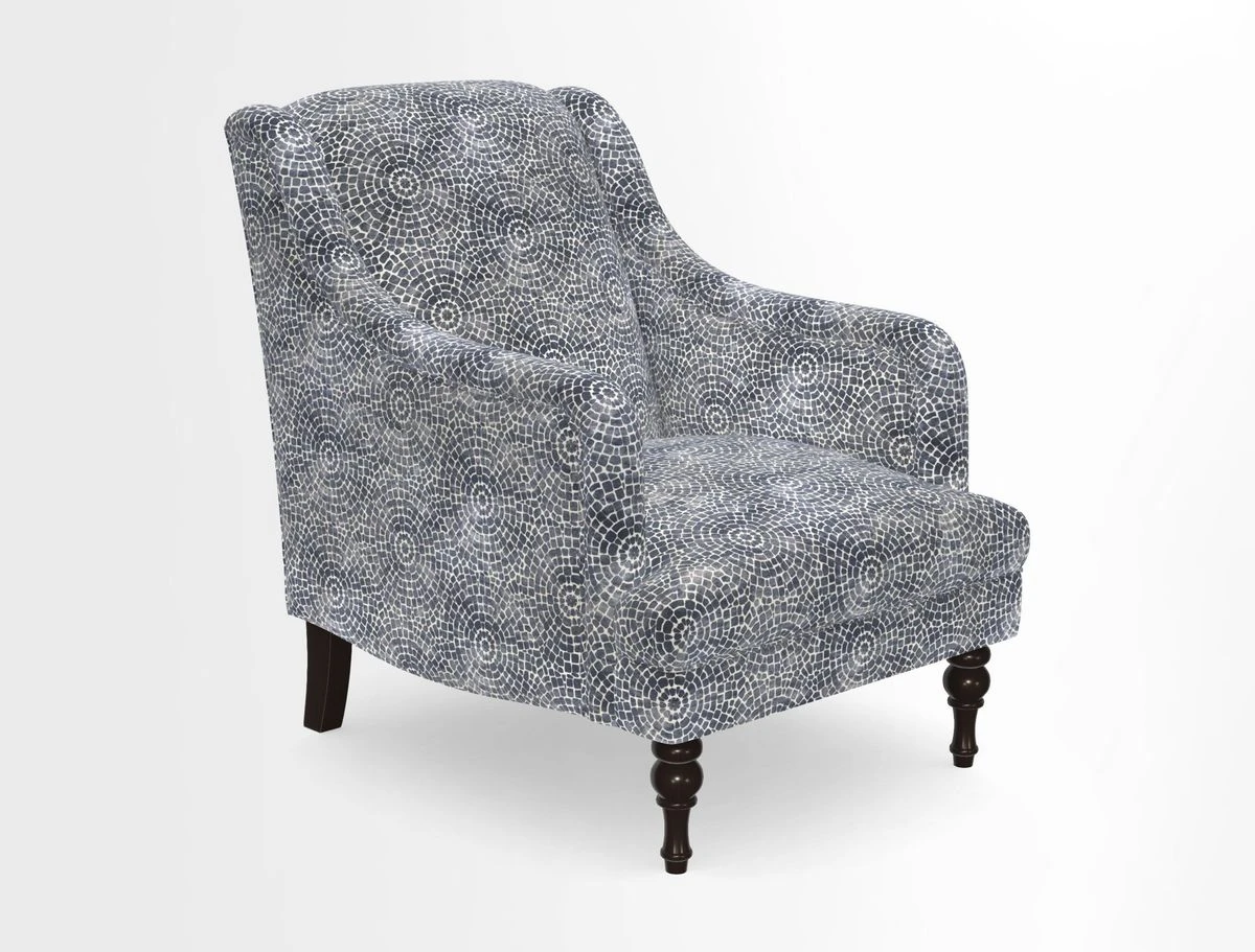 Rothermere Chair in RHS Gertrude Jekyll Ornamental Brown with Arms and Front Border in Mohair Velvet Mushroom